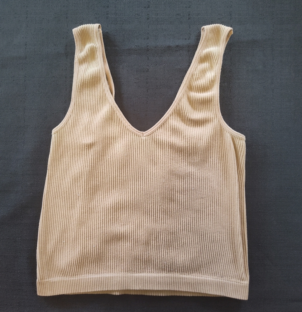 Cream Ribbed Knit Tank Top Rue 21 Women's Crop Top Size Large Used